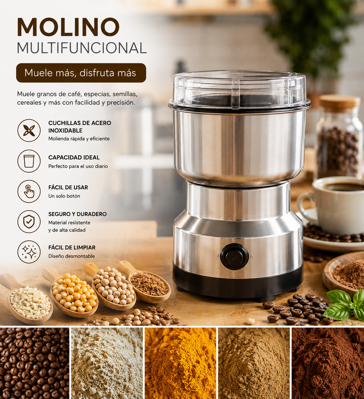 Molino Eléctrico Multifuncional + Máquina Manual para Embutidos y Carne