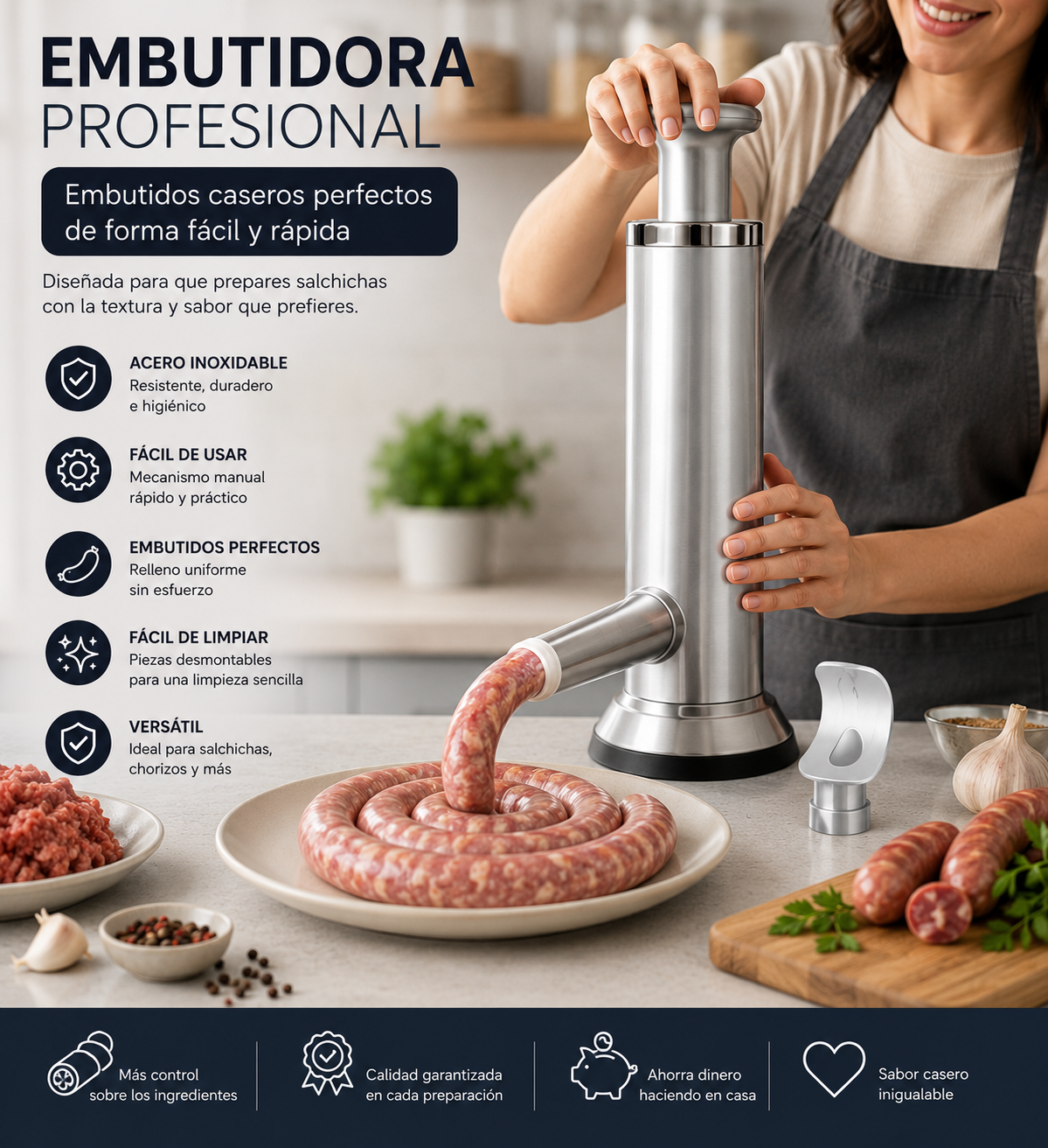 Molino Eléctrico Multifuncional + Máquina Manual para Embutidos y Carne